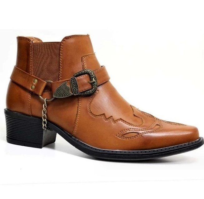 UP-1639J Autumn Custom Men Pu Leather Ankle Boots Chunky High Heel Dress Boots Shoes for Winter