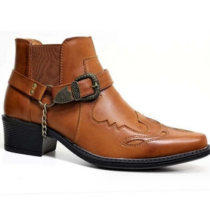 UP-1639J Autumn Custom Men Pu Leather Ankle Boots Chunky High Heel Dress Boots Shoes for Winter