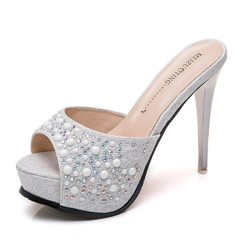 UP-1510J 12cm Super High Heel Shoes Slippers Sexy Rhinestone Women Platform Sandals Shoes