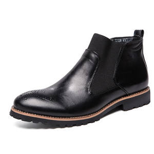 UP-4745r 46Size Men's Casual PU Leather Shoes Slip on Black Ankle Boots for Man Footwear