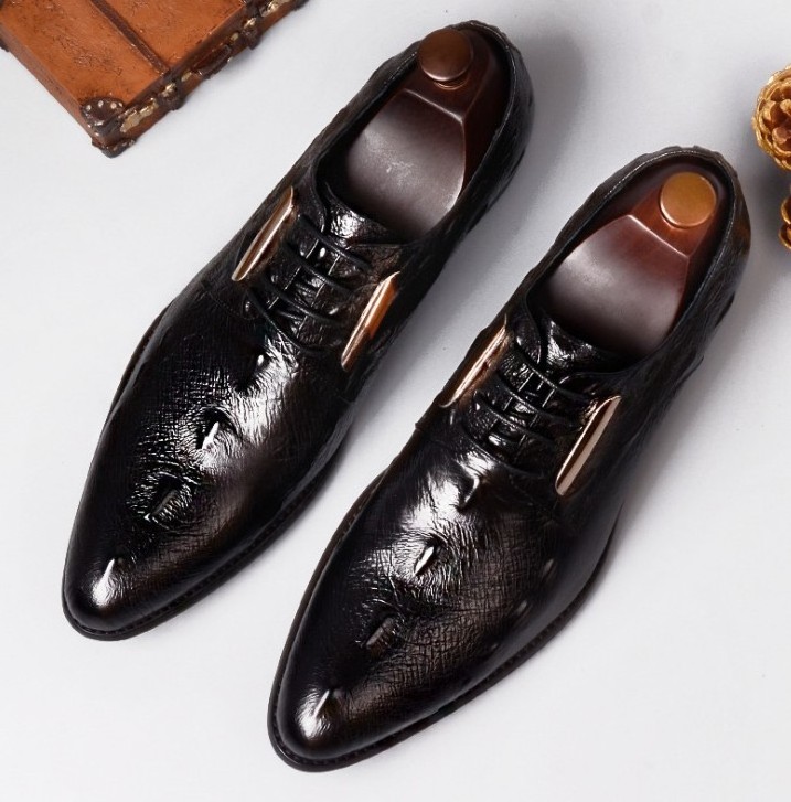 HQC-1012 high quality Crocodile pattern cow leather shoes men real leather dress shoes men