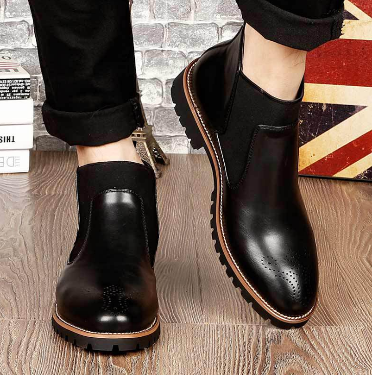 UP-0081J Casual PU Leather non-slip black dress shoes men slip on ankle boots