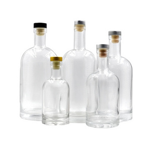 Liquor glass bottle drink round decal empty glass vodka whiskey 500ml 250ml 500ml 700ml 750ml cork transparent bottle