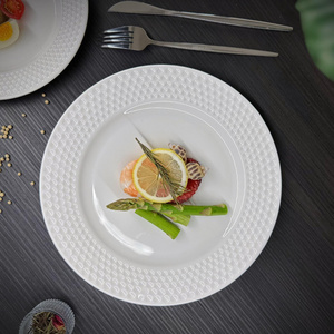 Upclay Household Ceramic Hotel Light Luxury Tableware French Pasta Plate Breakfast White Embossed Western Food Steak Plate