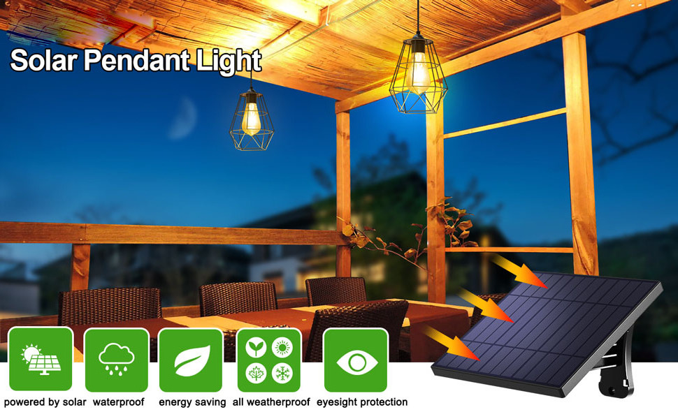 Solar Pendant Lights E26 Bulb Sun Powered Shed Light Solar Hanging Lights Indoor and Outdoor for Living Room Bedroom Home Barn