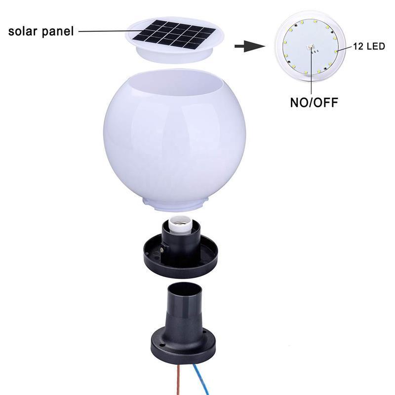 Outdoor 250 MM solar garden ball light  with remote  waterproof acrylic globe decorative pillar lights for Garden/yard/Villa