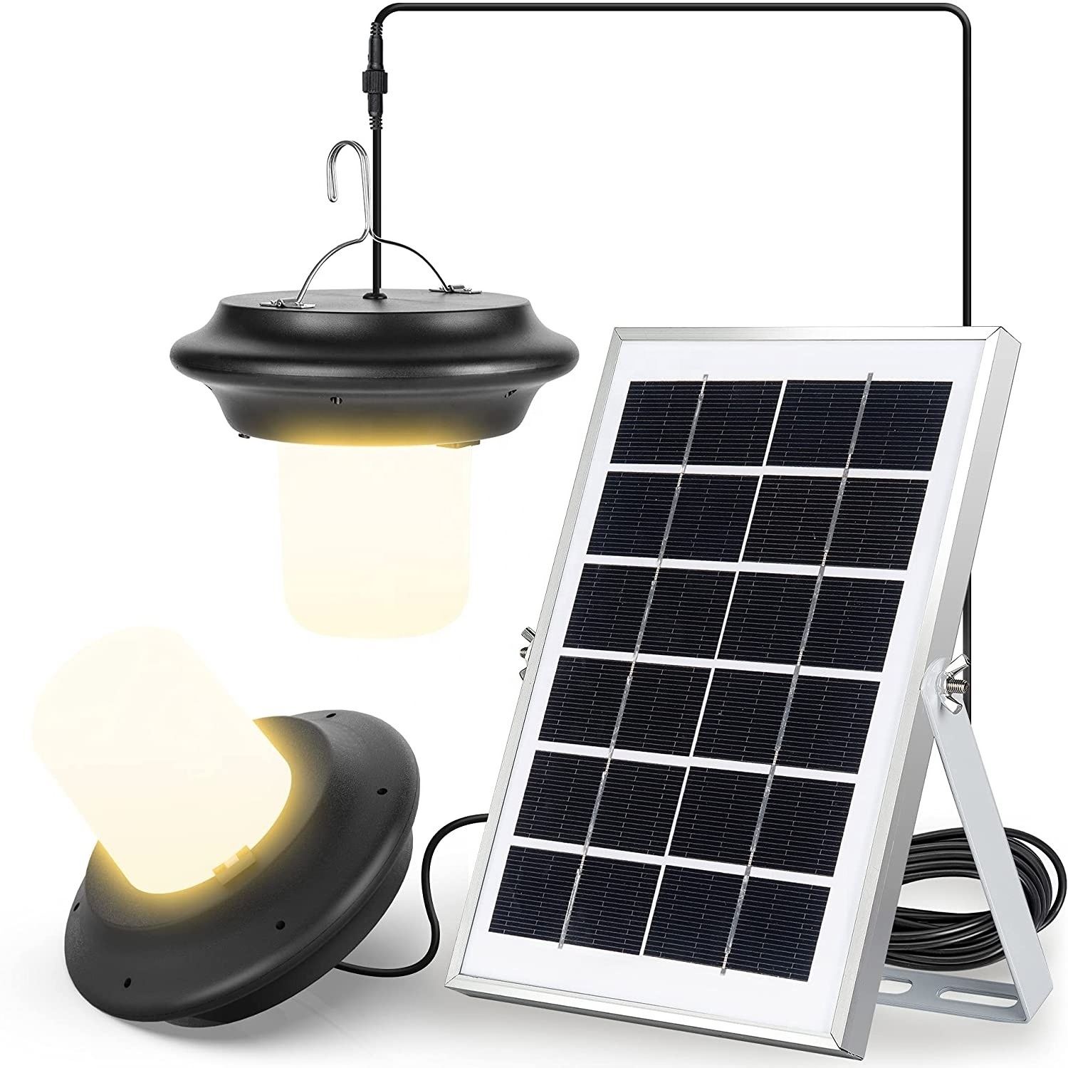 Solar Powered Shed Light Outdoor Hanging Lantern LED Gazebo Lighting Garden Courtyard Corridor Double Head Solar Chandelier