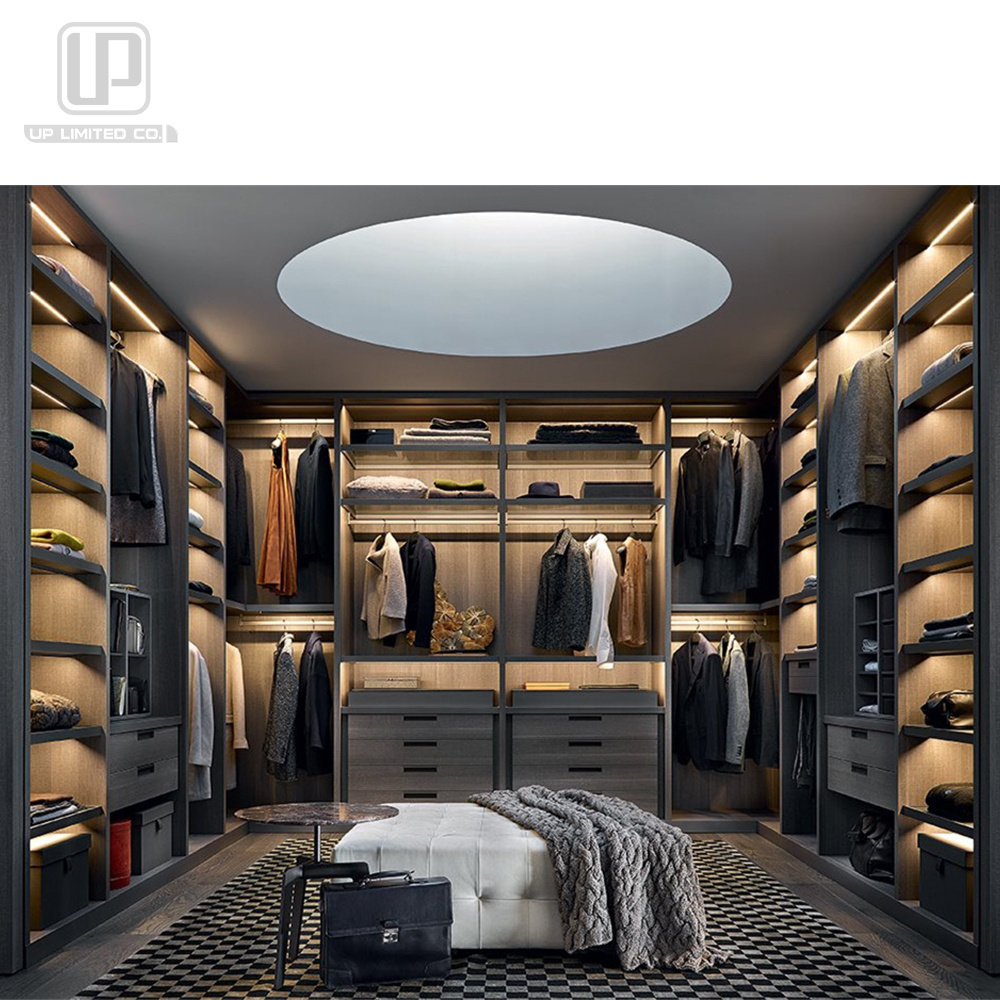 High-end Italian Designer Luxury Open Closet Stainless Steel Glass Wardrobes With LED lighting