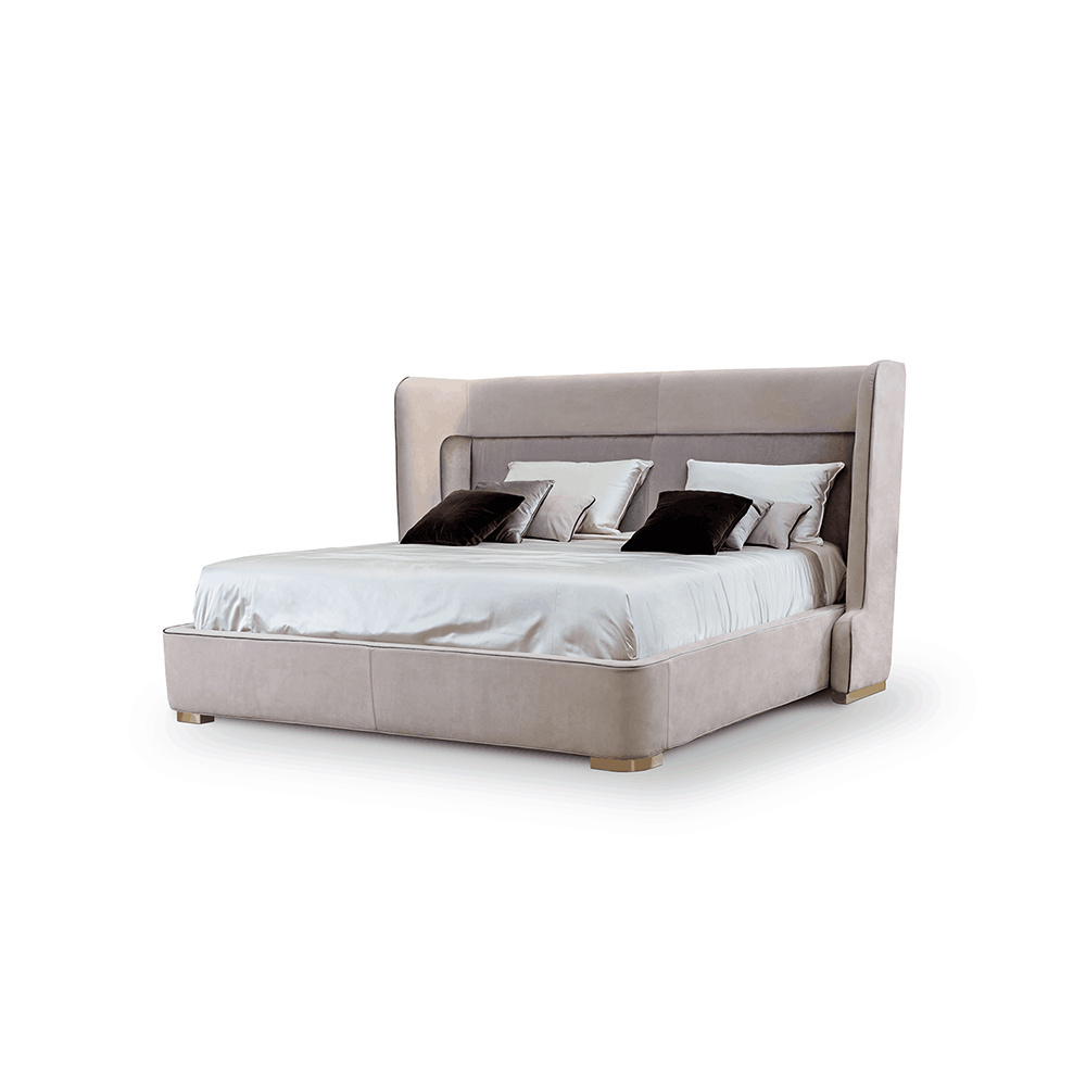 High end Italian brand designer bed with upholstered headboard king and queen size beds