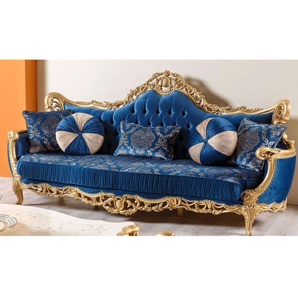 Luxury French Rococo Style Wood Carved Marquetry Canopy Sofa Royal 3 Seater Fancy European Living Room Sofa Set