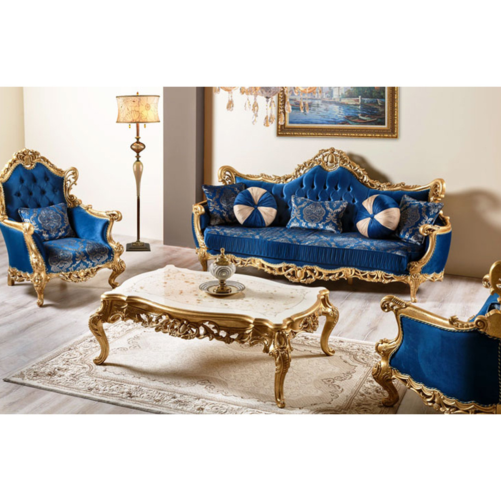 Luxury French Rococo Style Wood Carved Marquetry Canopy Sofa Royal 3 Seater Fancy European Living Room Sofa Set