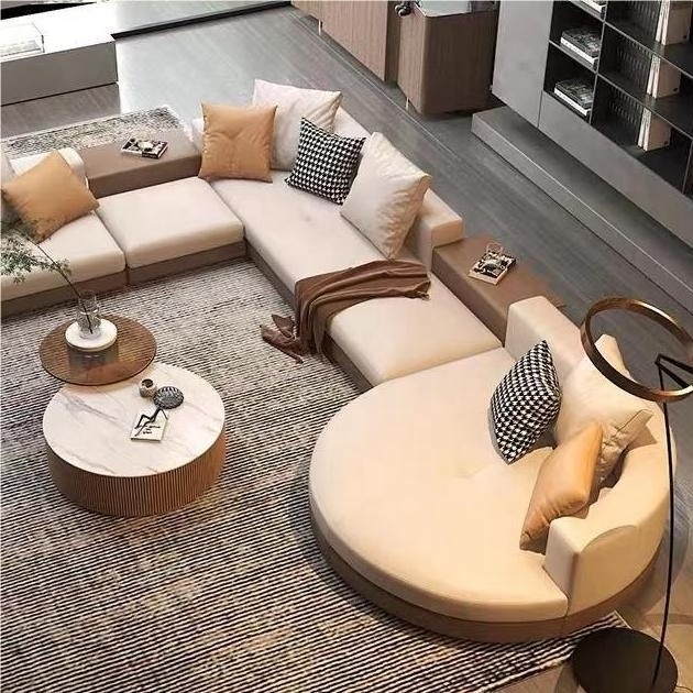 Italian Designer Style Villa Light Luxury Living Room Floor Sofa Minimalist Modern L Shape Leather Sofa