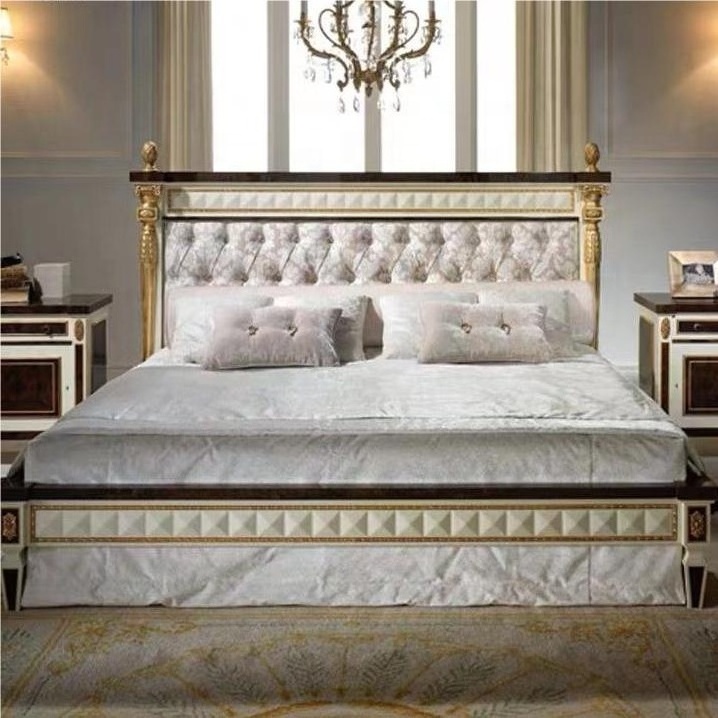 High End Antique Simple Master Bedroom Furniture Brand Designer Upholstered Classic King Size Bed Room Set