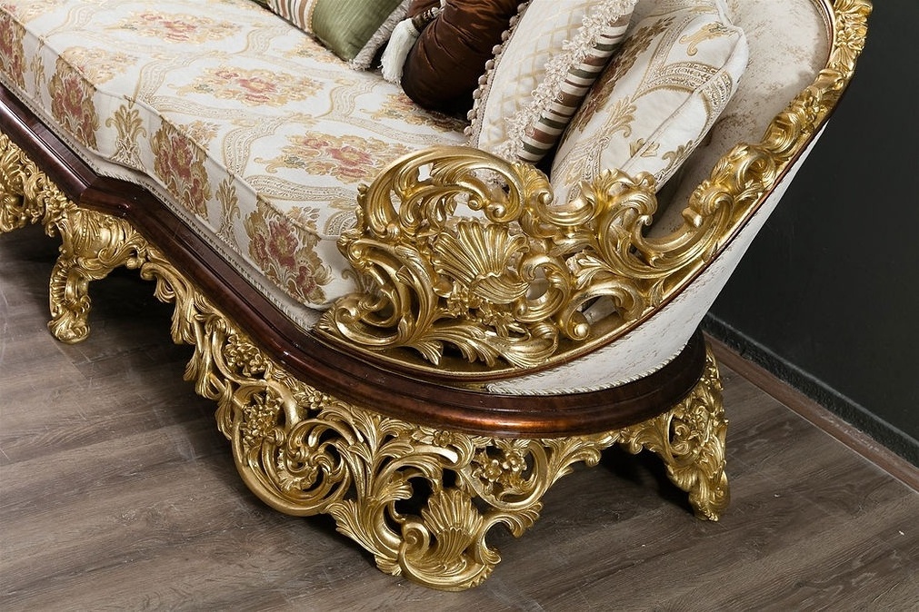 2022 High quality design European classic luxury solid wood hand carved gold leaf finished leather sofa