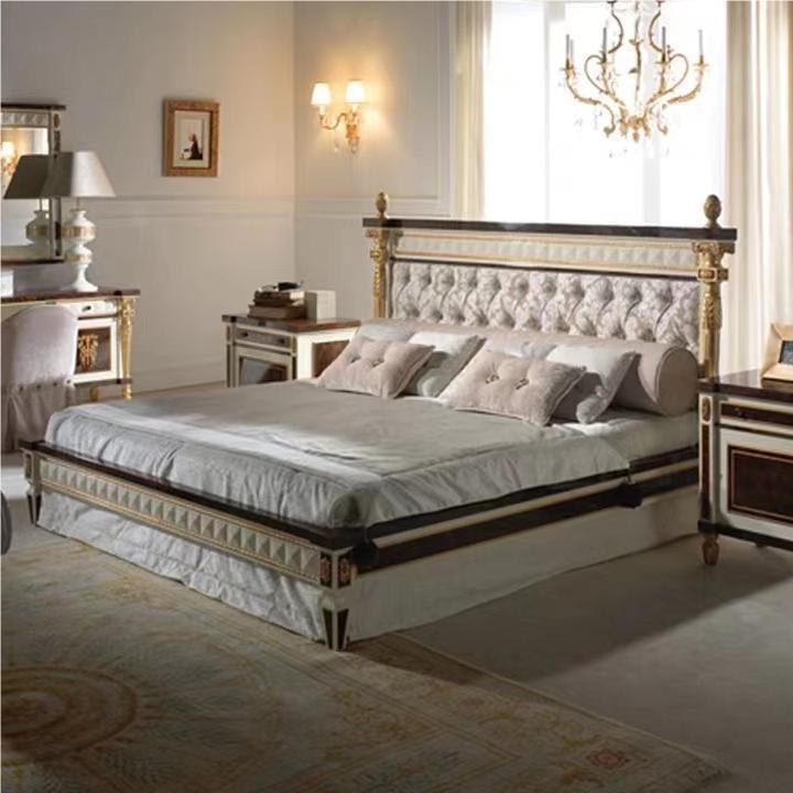 High End Antique Simple Master Bedroom Furniture Brand Designer Upholstered Classic King Size Bed Room Set