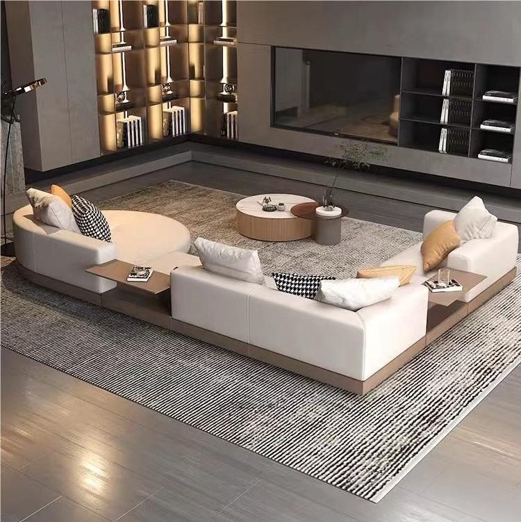 Italian Designer Style Villa Light Luxury Living Room Floor Sofa Minimalist Modern L Shape Leather Sofa