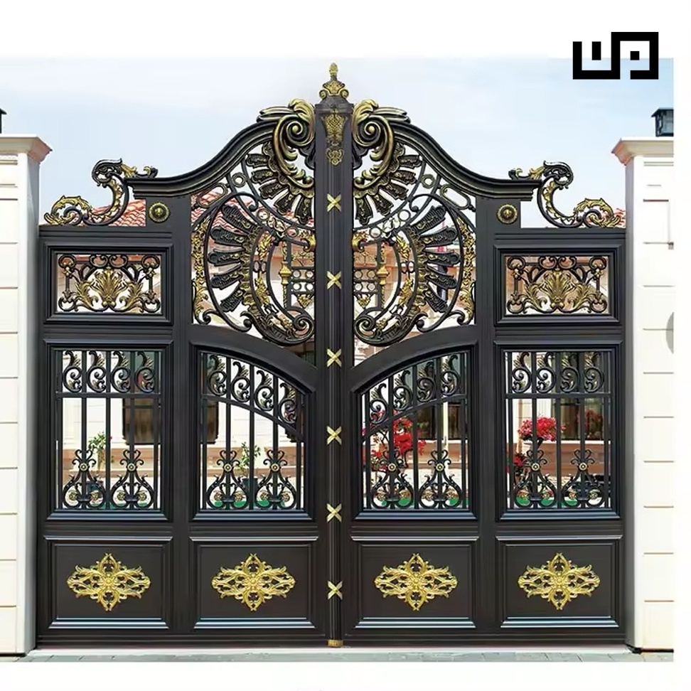 High-End Designer Fence Design Front Iron Black and Gold Gates Luxury Modern Metal Main Gate