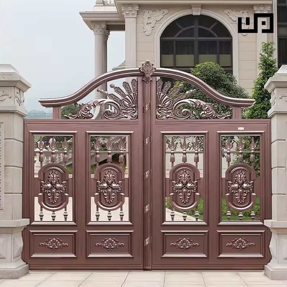 High-End Designer Fence Design Front Iron Black and Gold Gates Luxury Modern Metal Main Gate