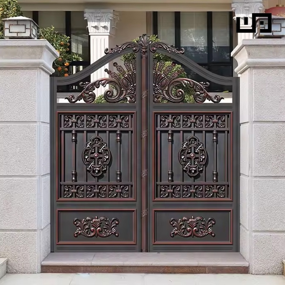 High-End Designer Fence Design Front Iron Black and Gold Gates Luxury Modern Metal Main Gate