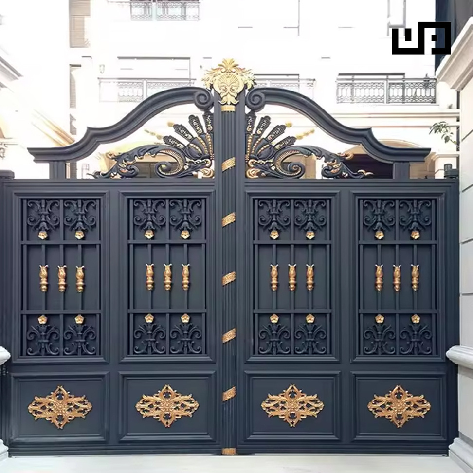 High-End Designer Fence Design Front Iron Black and Gold Gates Luxury Modern Metal Main Gate