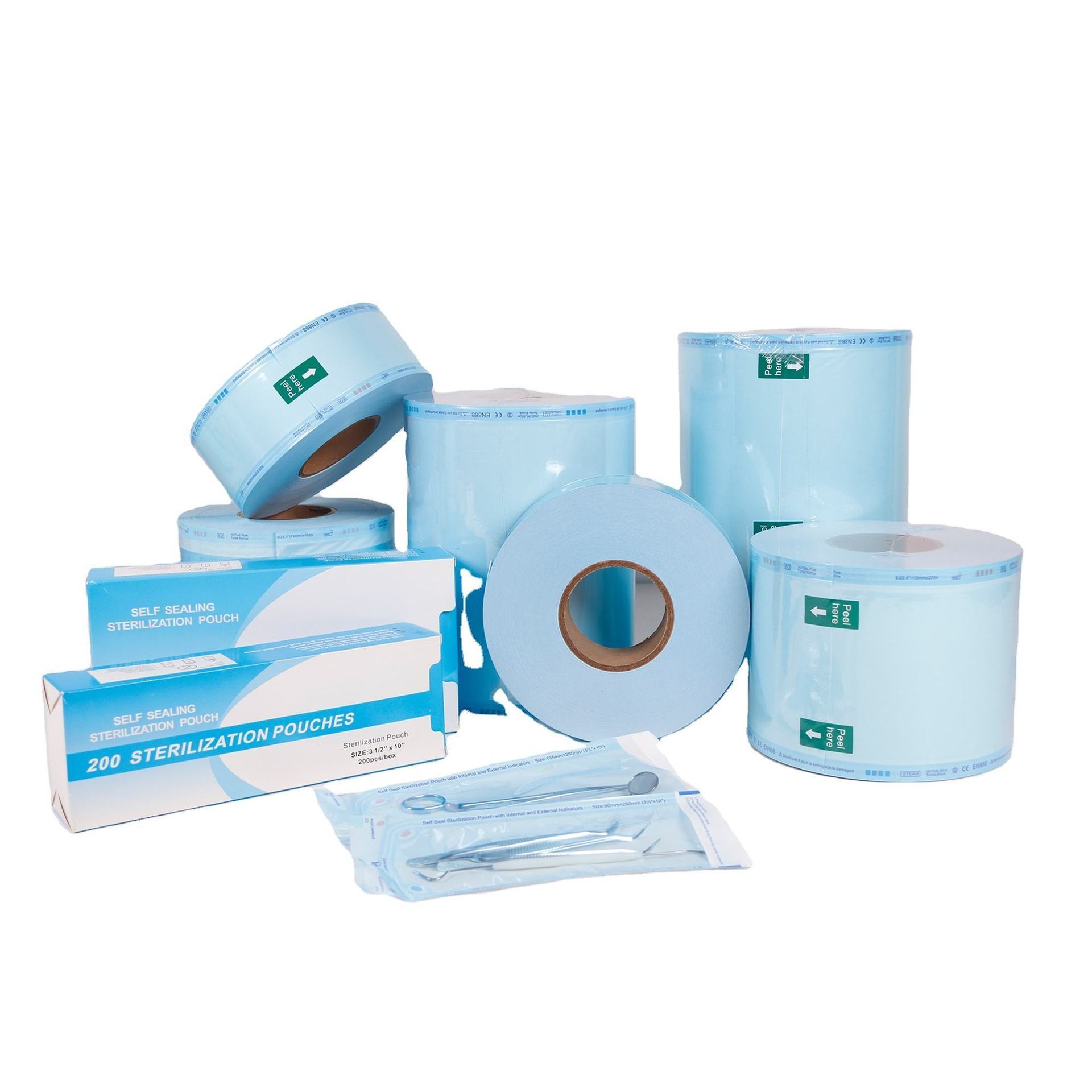 All size medical grade flat reels roll customized heat sealing sterilization pouches