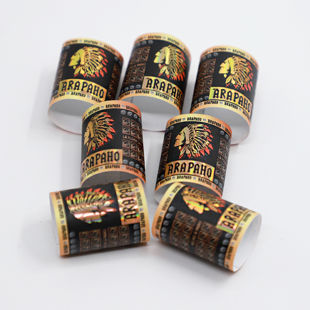 Printed cigar packaging labels factory custom cigar gold leaf logo labels