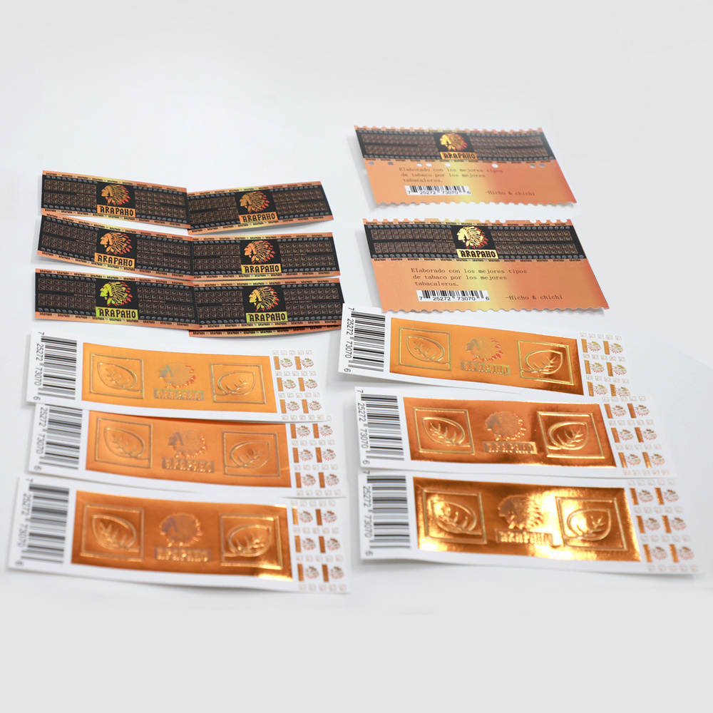 Printed cigar packaging labels factory custom cigar gold leaf logo labels