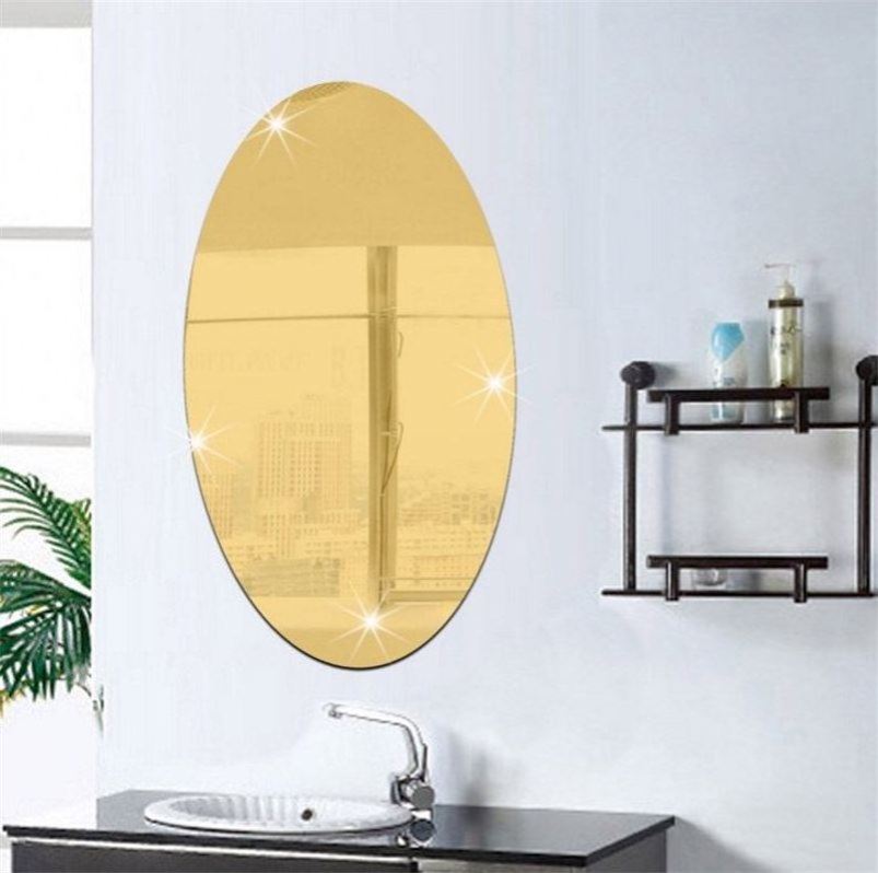 Self-Adhesive Toilet Mirror Wall Beveled Glass Removable Oval Bathroom Mirror Wall Living Room Bedroom Decorative Mirror Sticker