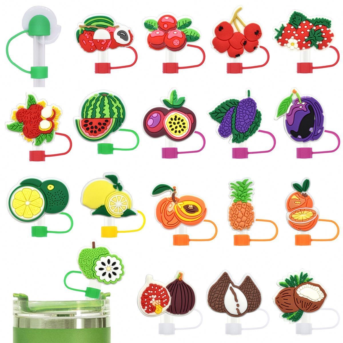 Party Decoration Cartoon Fruit Theme Straw Cap For Kitchen Supplies Straw Lid Dust Cap Wholesale Straw Fruit Umbrella New