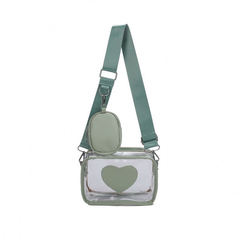 Waterproof Design New Heart Shape Crossbody Bag Square Transparent Zipper Shoulder Bag Clear PVC Women Sling Shoulder Bag Small