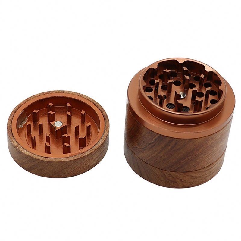 High Quality Aluminum Alloy 4 Layers Tobacco Spice Grinders Natural Watch Lovely Gift Without Lid Pepper Wooden Herb Grinder