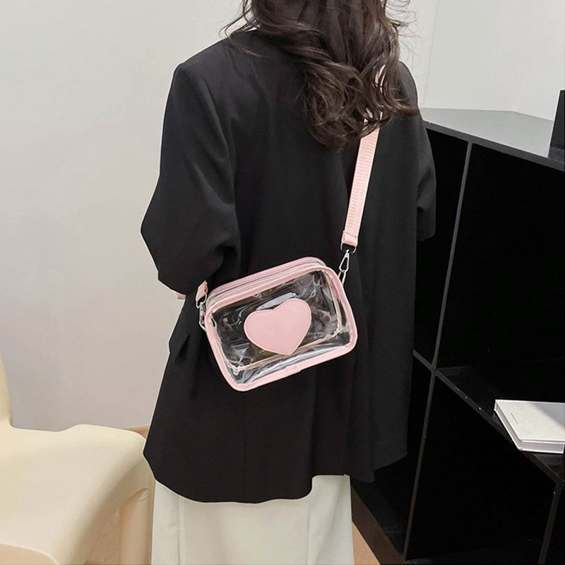 Waterproof Design New Heart Shape Crossbody Bag Square Transparent Zipper Shoulder Bag Clear PVC Women Sling Shoulder Bag Small