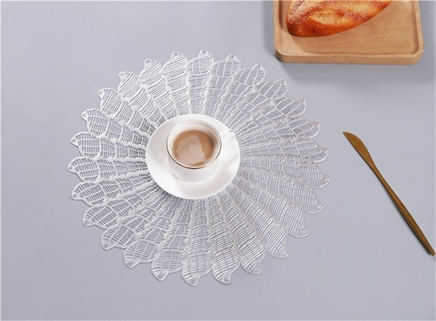 Set Printable Doily Anti-Hot Dining Table Mats Coaster Placemats Restaurant Round PVC Hollow Meal Pads Placemat PVC Tablemat