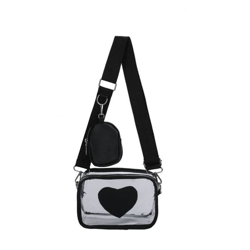 Waterproof Design New Heart Shape Crossbody Bag Square Transparent Zipper Shoulder Bag Clear PVC Women Sling Shoulder Bag Small