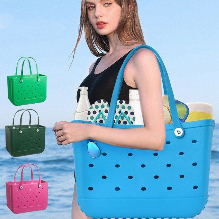 Hot Sale Eva Beach Tote Bag Yellow Eva Bogg Silicone Large Beach Bag Dark Grey Green Red High Quality Purple Blue For Women