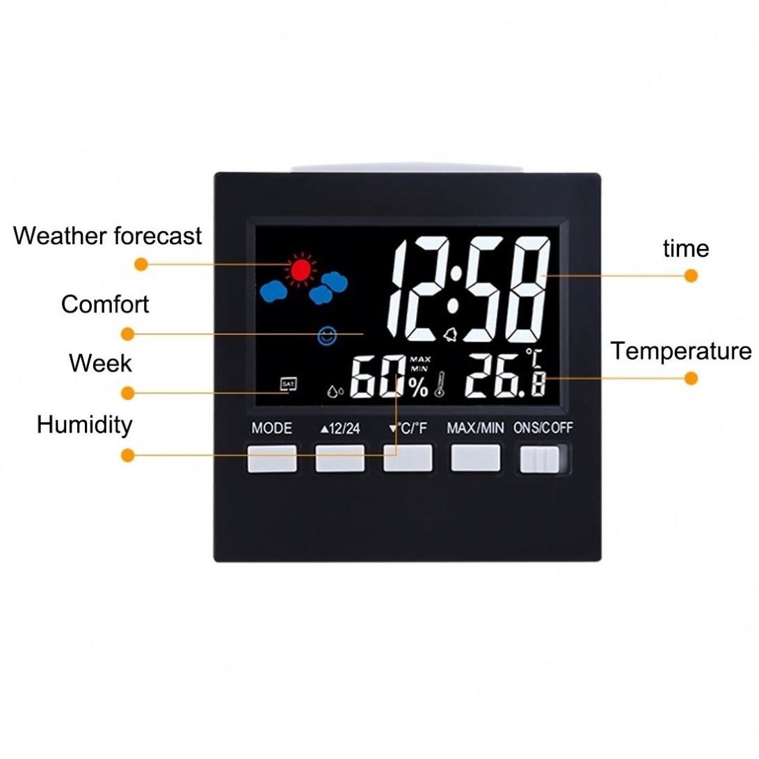 Alarm Snooze Function Calendar Weather Forecast Display New Digital Thermometer Hygrometer Colorful Lcd Thermometer Clock