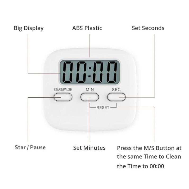 Square Cooking Count Up Countdown Alarm Sleep Stopwatch Temporizador Clock Utensil Super Thin Lcd Digital Screen Kitchen Timer