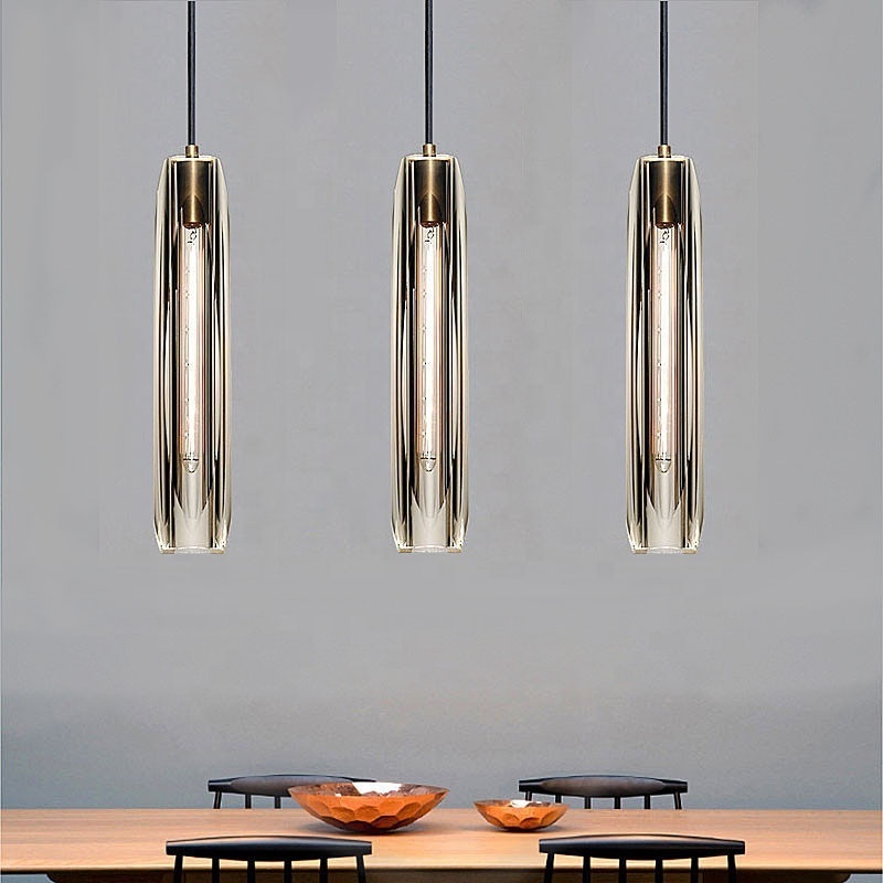 Europe Gold Crystal Vertical Pendant Light  for Living Dining Room Kitchen Hallway Bedside Bedroom Home Decoration Lamps