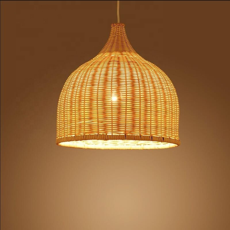 Modern nordic wood bamboo woven natural lantern restaurant decorative rattan cane ceiling chandelier lamp pendant light