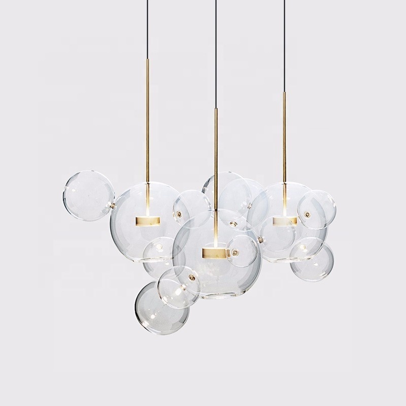 2020 modern bedside decorative ceiling globe gold clear glass mickey bubble staircase led chandelier lamp pendant light