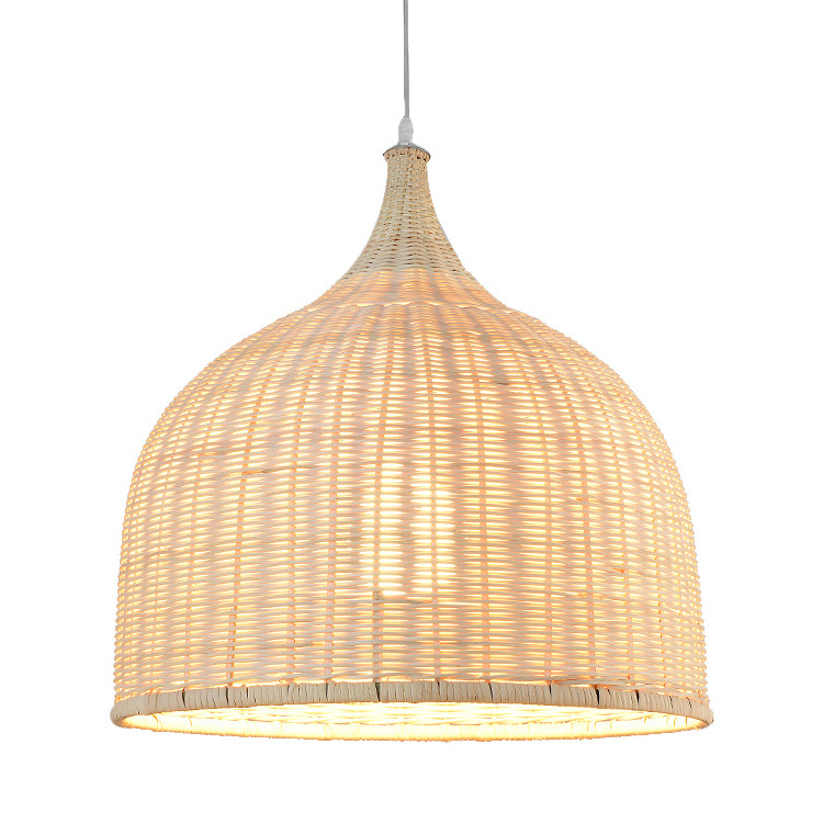 Modern nordic wood bamboo woven natural lantern restaurant decorative rattan cane ceiling chandelier lamp pendant light