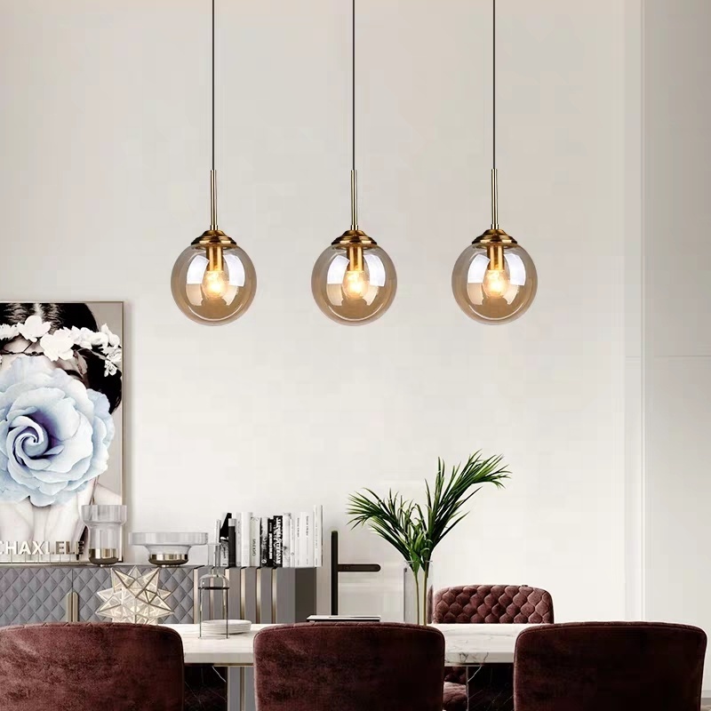 Nordic Glass Ball Pendant Lights Modern Gold Hang Lamp Home Loft Decor Light Fixtures for Cafe Dining Room Kitchen Bedroom Lamp