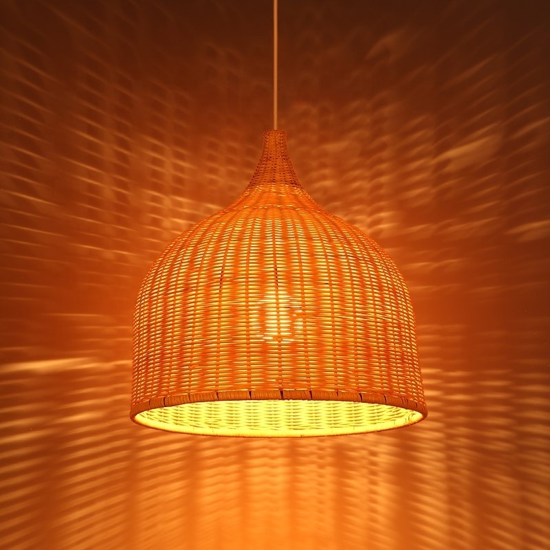 Modern nordic wood bamboo woven natural lantern restaurant decorative rattan cane ceiling chandelier lamp pendant light