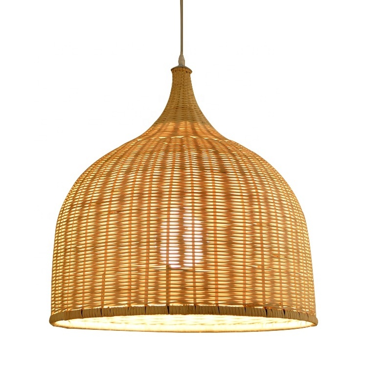 Modern nordic wood bamboo woven natural lantern restaurant decorative rattan cane ceiling chandelier lamp pendant light