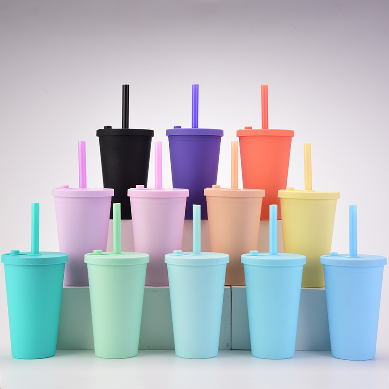 Double walled stainless steel or plastic custom logo tumbler cups vacuum insulated coffee boba straw