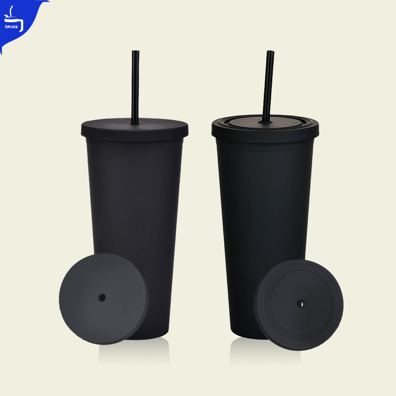 Double walled stainless steel or plastic custom logo tumbler cups vacuum insulated coffee boba straw