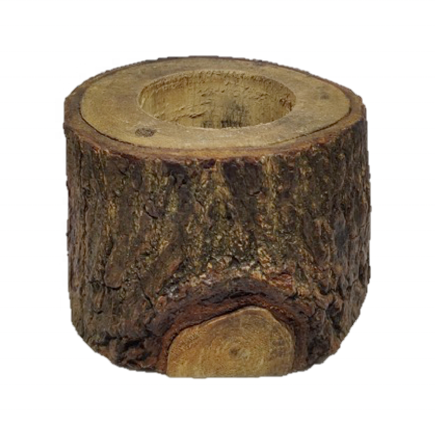 Custom Small Pillar-shaped Natural Brown High-Quality Handmade Home Decor Wooden Tree Bark Wax Filling Tealight & Candle Holder