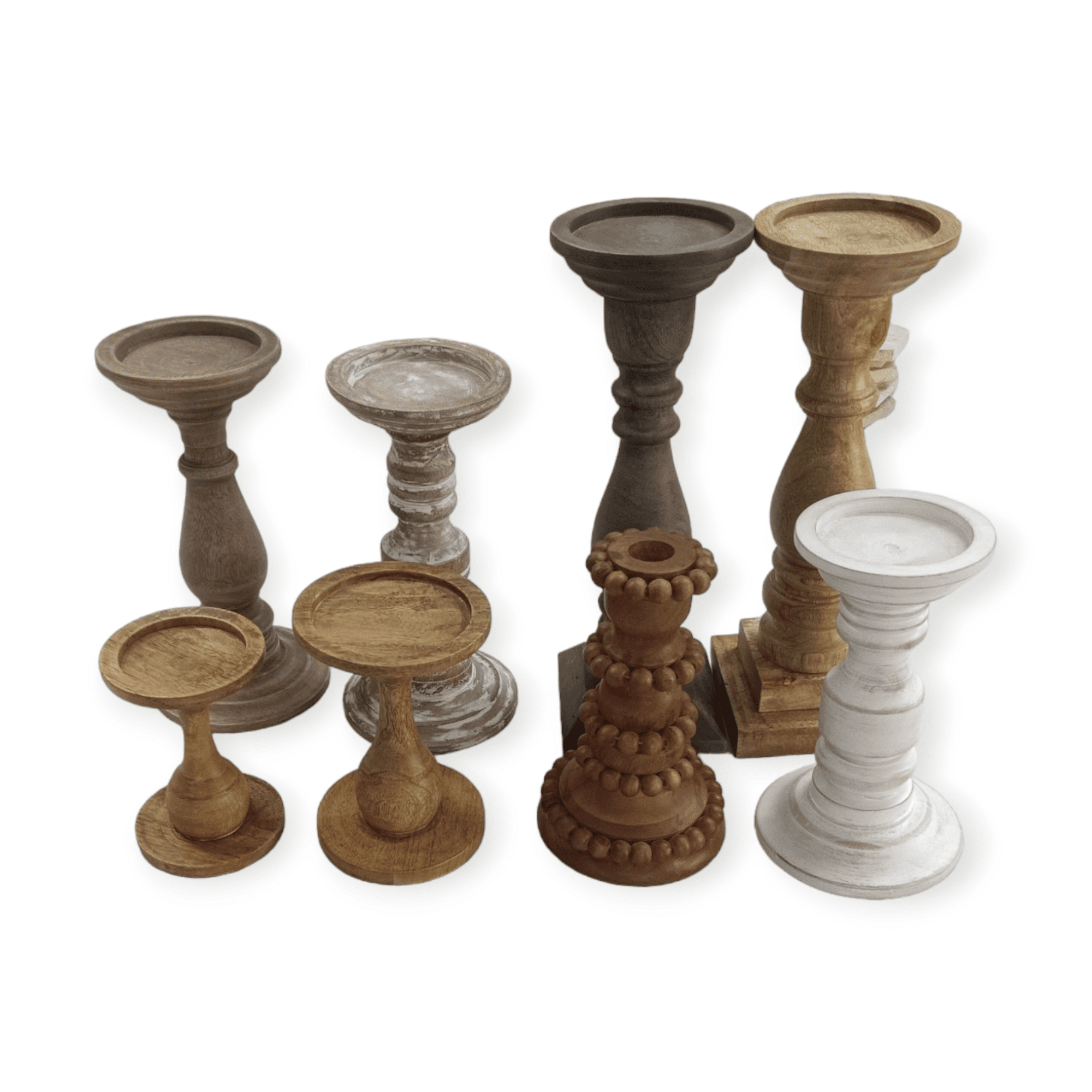 Home Decorative Natural Mango wood Handicrafts Candle Holders Pillar shaped in Natural and Custom color finishes for Christmas