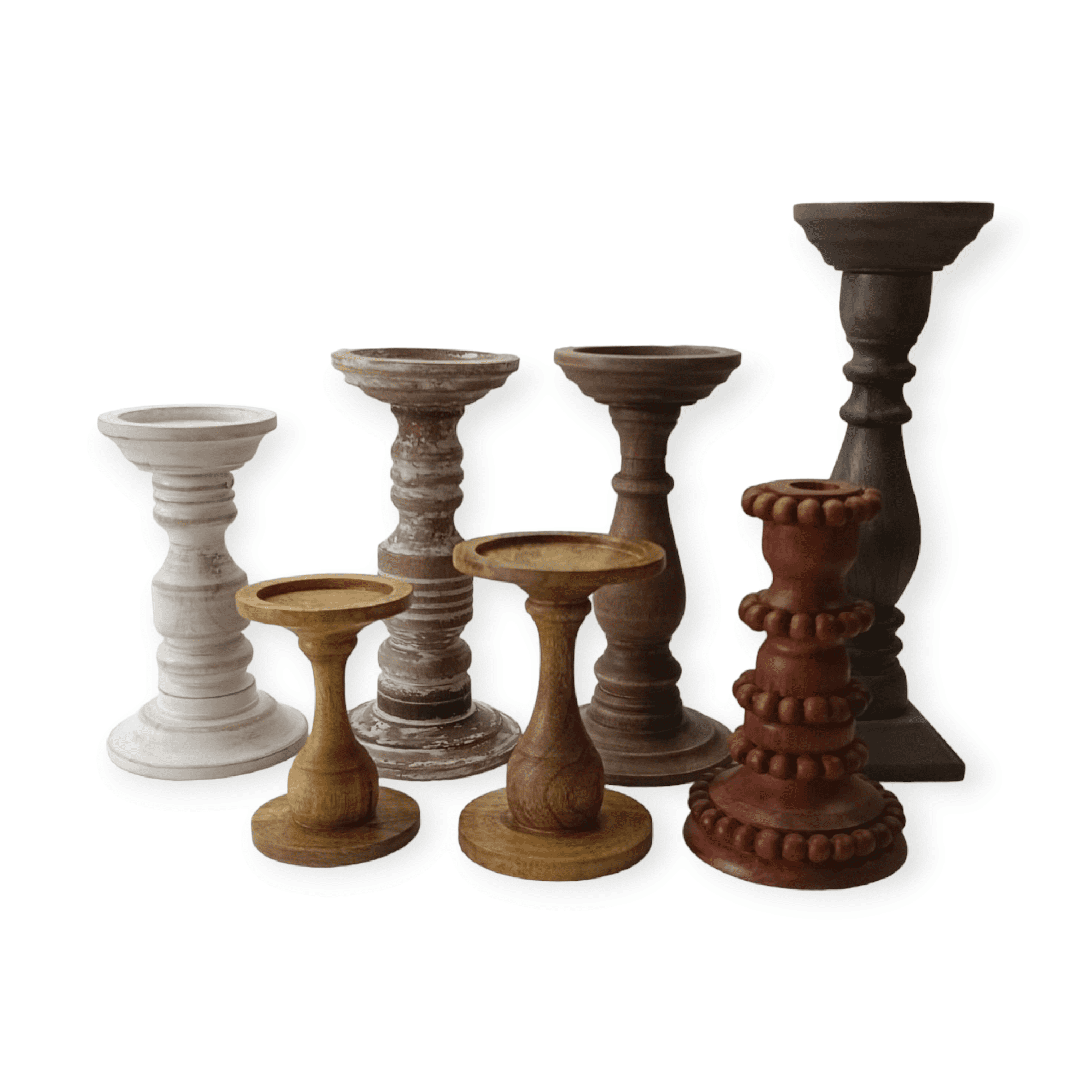 Home Decorative Natural Mango wood Handicrafts Candle Holders Pillar shaped in Natural and Custom color finishes for Christmas