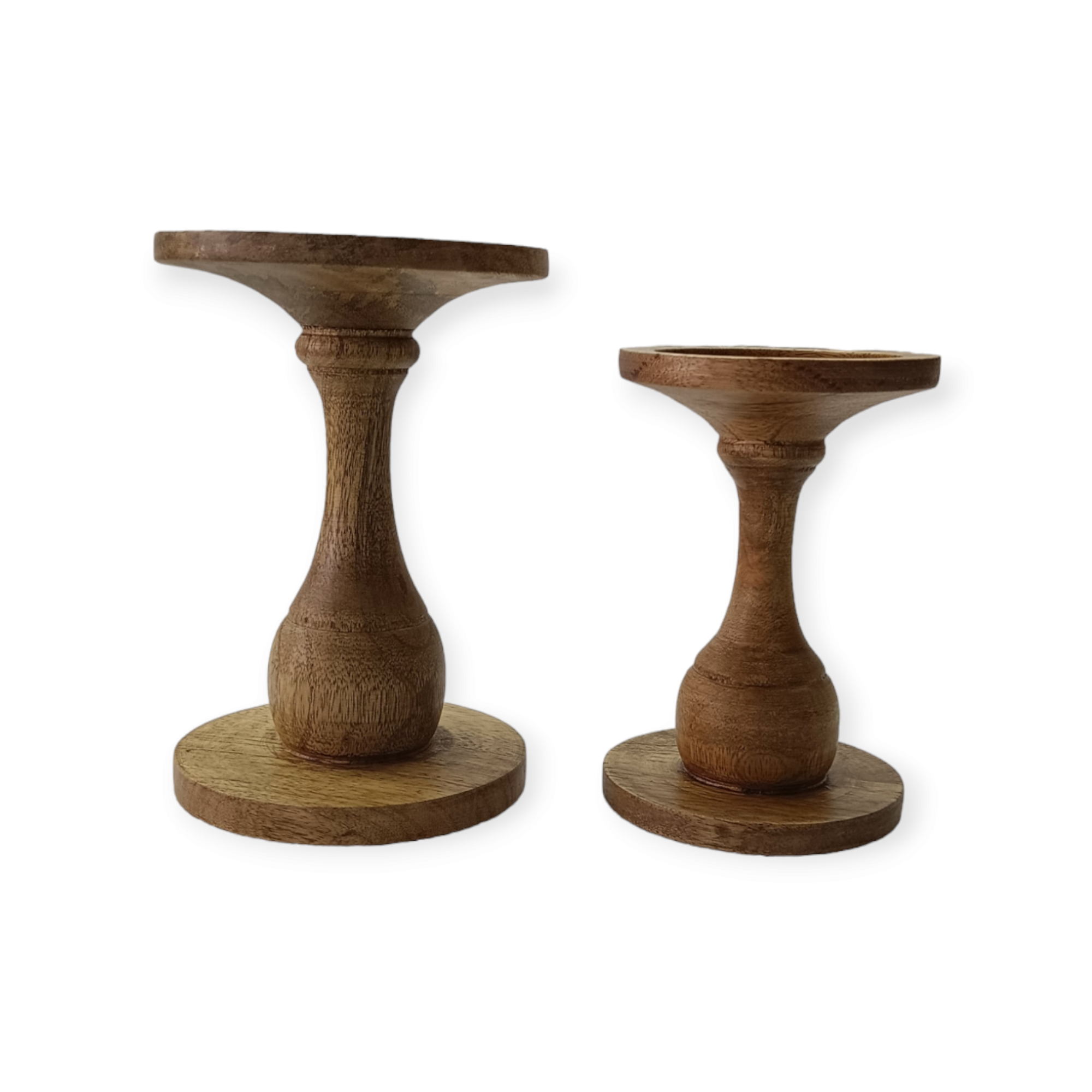 Home Decorative Natural Mango wood Handicrafts Candle Holders Pillar shaped in Natural and Custom color finishes for Christmas